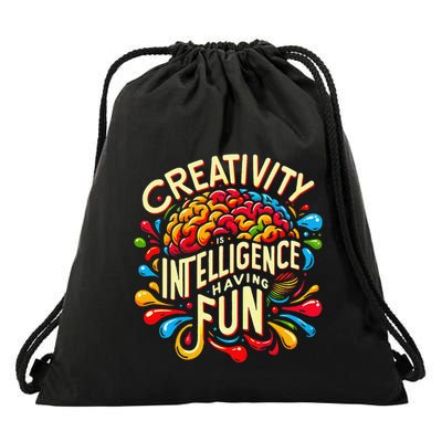 Colorful Saying Creativity Intelligence Having Fun Teacher Drawstring Bag