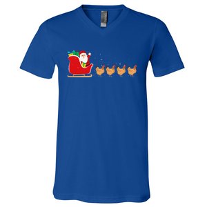 Chicken Santa Christmas Sleigh Funny Chicken Xmas V-Neck T-Shirt