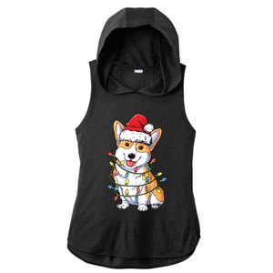 Corgi Santa Christmas Tree Lights Xmas Ladies PosiCharge Tri-Blend Wicking Draft Hoodie Tank