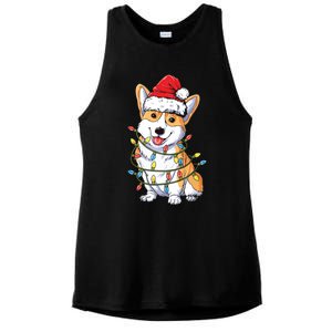 Corgi Santa Christmas Tree Lights Xmas Ladies PosiCharge Tri-Blend Wicking Tank