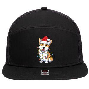 Corgi Santa Christmas Tree Lights Xmas 7 Panel Mesh Trucker Snapback Hat