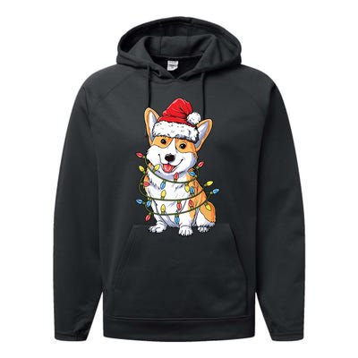 Corgi Santa Christmas Tree Lights Xmas Performance Fleece Hoodie