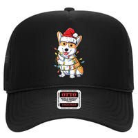 Corgi Santa Christmas Tree Lights Xmas High Crown Mesh Back Trucker Hat