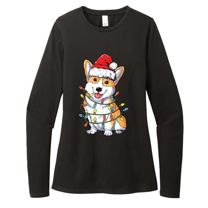 Corgi Santa Christmas Tree Lights Xmas Womens CVC Long Sleeve Shirt