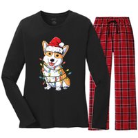 Corgi Santa Christmas Tree Lights Xmas Women's Long Sleeve Flannel Pajama Set 