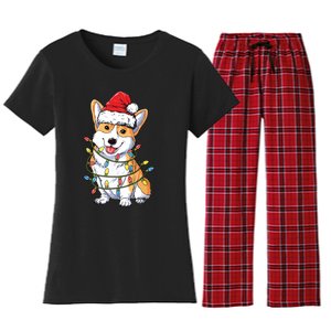 Corgi Santa Christmas Tree Lights Xmas Women's Flannel Pajama Set