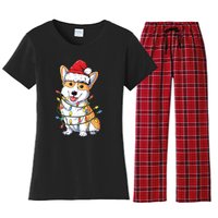 Corgi Santa Christmas Tree Lights Xmas Women's Flannel Pajama Set