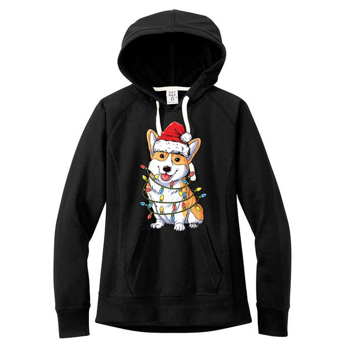 Corgi Santa Christmas Tree Lights Xmas Women's Fleece Hoodie