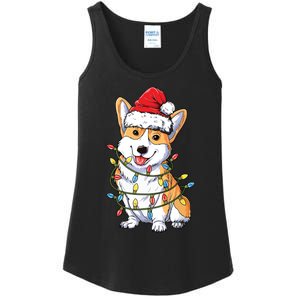 Corgi Santa Christmas Tree Lights Xmas Ladies Essential Tank