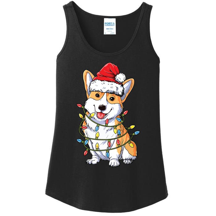 Corgi Santa Christmas Tree Lights Xmas Ladies Essential Tank