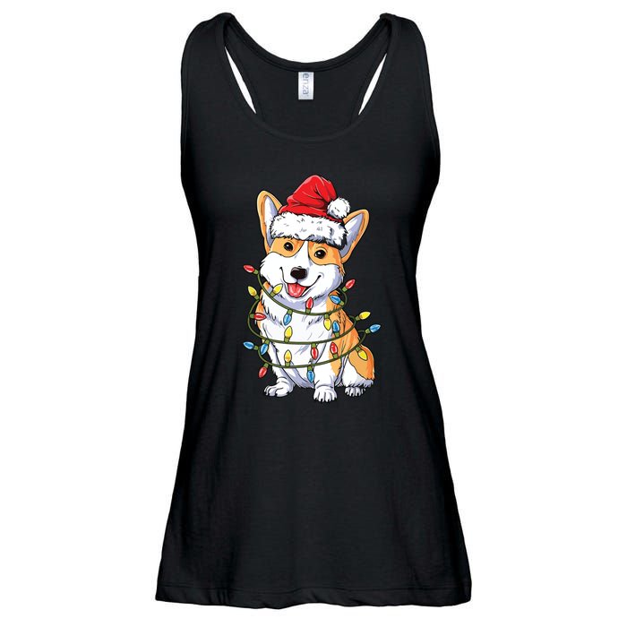 Corgi Santa Christmas Tree Lights Xmas Ladies Essential Flowy Tank