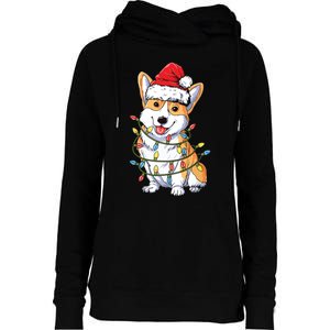 Corgi Santa Christmas Tree Lights Xmas Womens Funnel Neck Pullover Hood