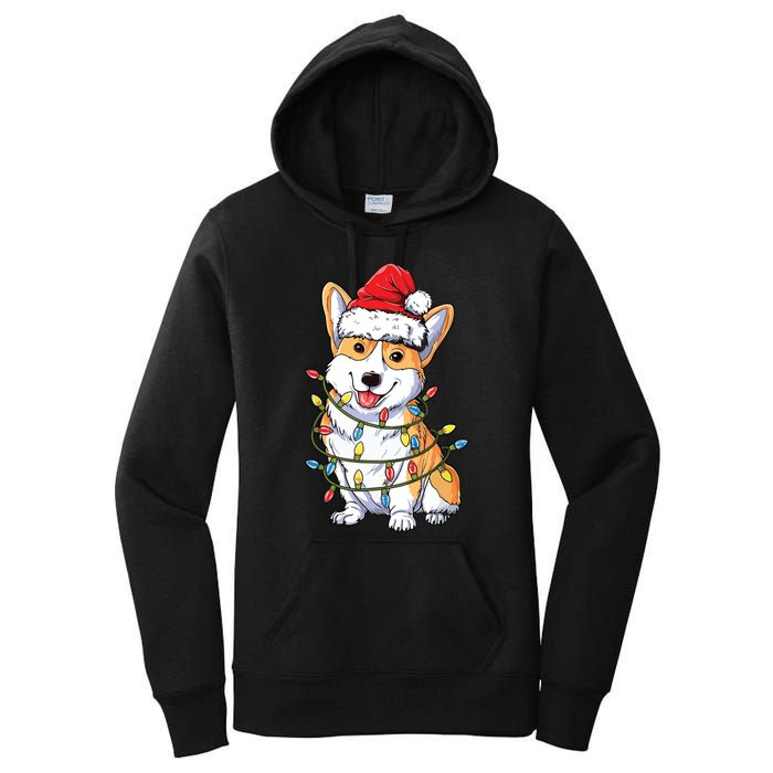 Corgi Santa Christmas Tree Lights Xmas Women's Pullover Hoodie