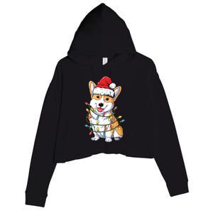 Corgi Santa Christmas Tree Lights Xmas Crop Fleece Hoodie