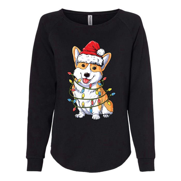 Corgi Santa Christmas Tree Lights Xmas Womens California Wash Sweatshirt