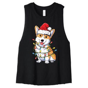 Corgi Santa Christmas Tree Lights Xmas Women's Racerback Cropped Tank