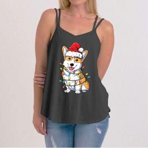 Corgi Santa Christmas Tree Lights Xmas Women's Strappy Tank