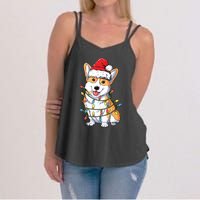 Corgi Santa Christmas Tree Lights Xmas Women's Strappy Tank