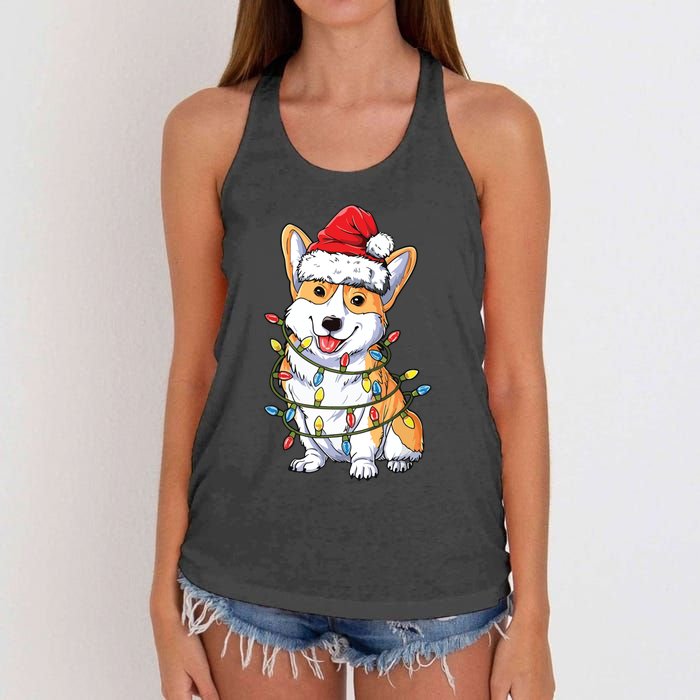 Corgi Santa Christmas Tree Lights Xmas Women's Knotted Racerback Tank