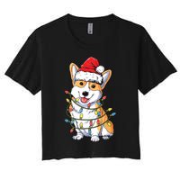 Corgi Santa Christmas Tree Lights Xmas Women's Crop Top Tee