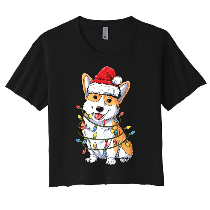 Corgi Santa Christmas Tree Lights Xmas Women's Crop Top Tee