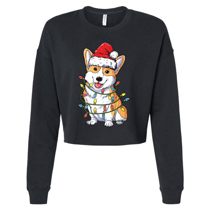 Corgi Santa Christmas Tree Lights Xmas Cropped Pullover Crew