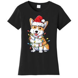 Corgi Santa Christmas Tree Lights Xmas Women's T-Shirt