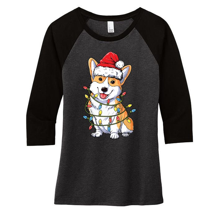 Corgi Santa Christmas Tree Lights Xmas Women's Tri-Blend 3/4-Sleeve Raglan Shirt