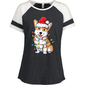 Corgi Santa Christmas Tree Lights Xmas Enza Ladies Jersey Colorblock Tee