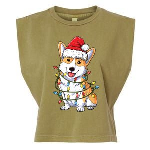 Corgi Santa Christmas Tree Lights Xmas Garment-Dyed Women's Muscle Tee