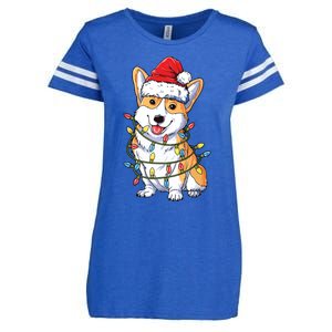 Corgi Santa Christmas Tree Lights Xmas Enza Ladies Jersey Football T-Shirt