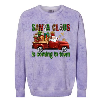 Christmas Santa Claus Is Coming To Town Xmas Red Truck Pjs Colorblast Crewneck Sweatshirt