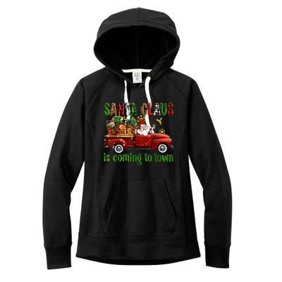 Christmas Santa Claus Is Coming To Town Xmas Red Truck Pjs Women's Fleece Hoodie