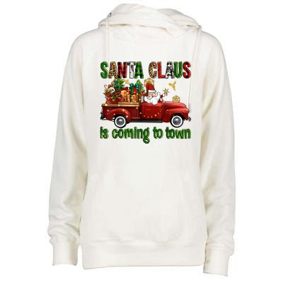 Christmas Santa Claus Is Coming To Town Xmas Red Truck Pjs Womens Funnel Neck Pullover Hood