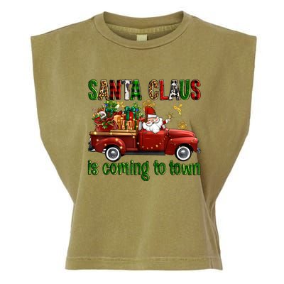 Christmas Santa Claus Is Coming To Town Xmas Red Truck Pjs Garment-Dyed Women's Muscle Tee