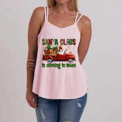 Christmas Santa Claus Is Coming To Town Xmas Red Truck Pjs Women's Strappy Tank