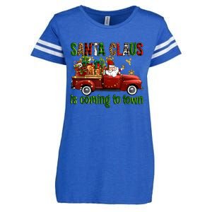 Christmas Santa Claus Is Coming To Town Xmas Red Truck Pjs Enza Ladies Jersey Football T-Shirt