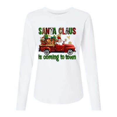 Christmas Santa Claus Is Coming To Town Xmas Red Truck Pjs Womens Cotton Relaxed Long Sleeve T-Shirt