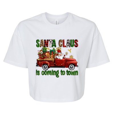 Christmas Santa Claus Is Coming To Town Xmas Red Truck Pjs Bella+Canvas Jersey Crop Tee