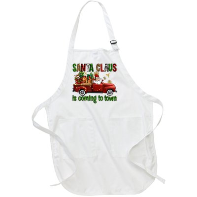 Christmas Santa Claus Is Coming To Town Xmas Red Truck Pjs Full-Length Apron With Pockets