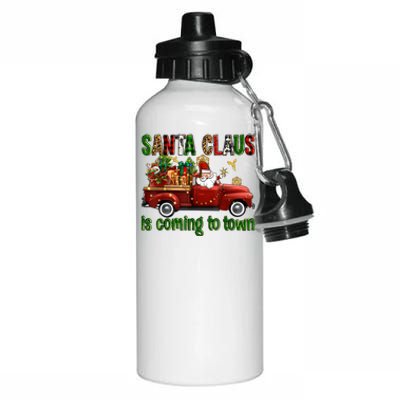 Christmas Santa Claus Is Coming To Town Xmas Red Truck Pjs Aluminum Water Bottle 