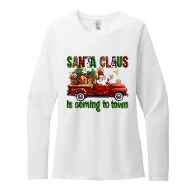 Christmas Santa Claus Is Coming To Town Xmas Red Truck Pjs Womens CVC Long Sleeve Shirt