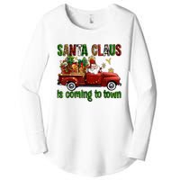 Christmas Santa Claus Is Coming To Town Xmas Red Truck Pjs Women's Perfect Tri Tunic Long Sleeve Shirt