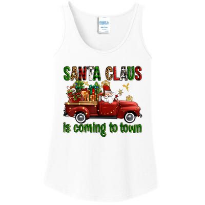 Christmas Santa Claus Is Coming To Town Xmas Red Truck Pjs Ladies Essential Tank