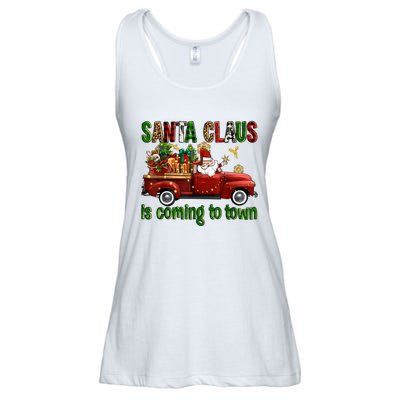 Christmas Santa Claus Is Coming To Town Xmas Red Truck Pjs Ladies Essential Flowy Tank