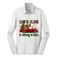 Christmas Santa Claus Is Coming To Town Xmas Red Truck Pjs Silk Touch Performance Long Sleeve Polo