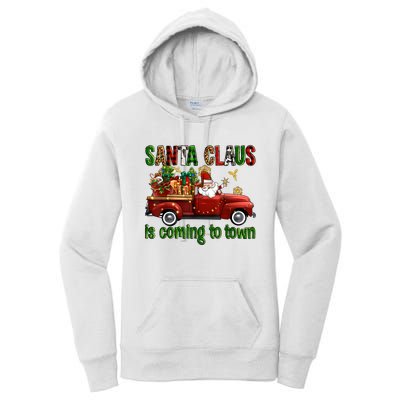 Christmas Santa Claus Is Coming To Town Xmas Red Truck Pjs Women's Pullover Hoodie