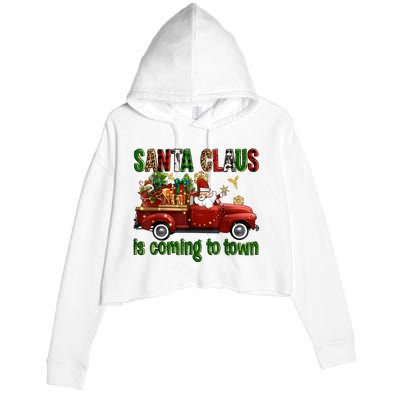 Christmas Santa Claus Is Coming To Town Xmas Red Truck Pjs Crop Fleece Hoodie