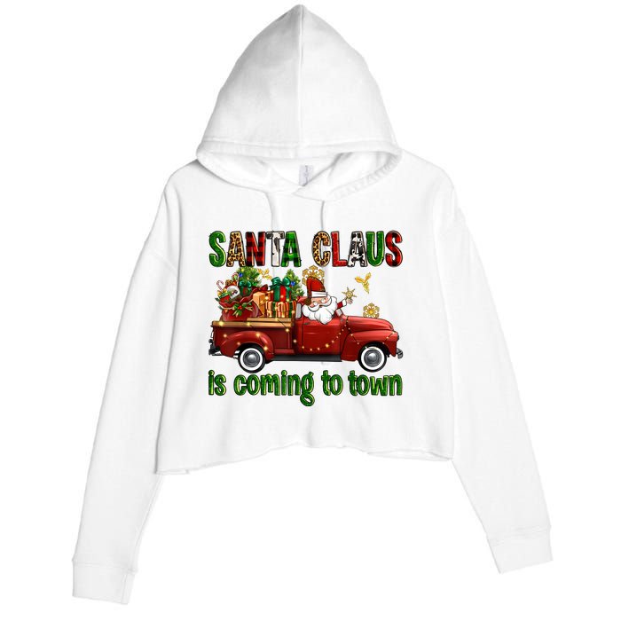 Christmas Santa Claus Is Coming To Town Xmas Red Truck Pjs Crop Fleece Hoodie