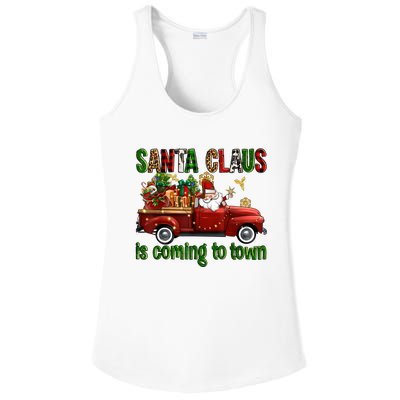 Christmas Santa Claus Is Coming To Town Xmas Red Truck Pjs Ladies PosiCharge Competitor Racerback Tank